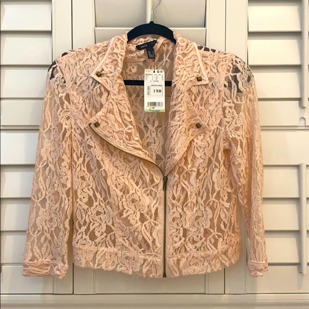 MANGO Casual Pink Lace Moto Jacket NWT